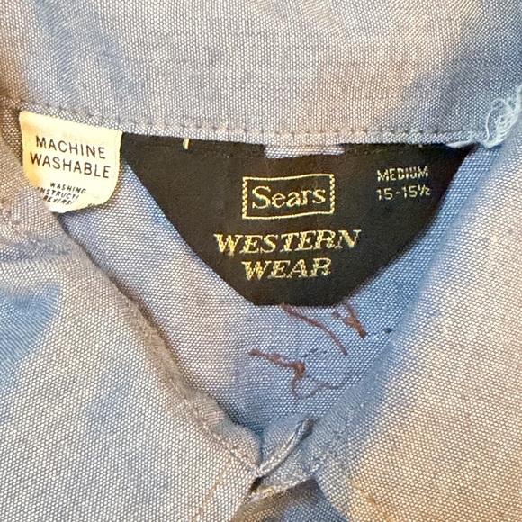 Vintage Sears Chambray Embroidered Western Shirt with Pearl Snaps sz M - Picture 6 of 14